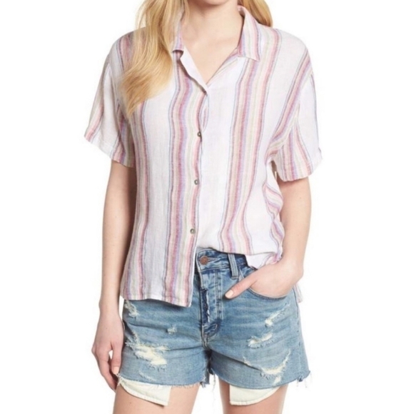 Rails Zuma Havana Stripe sz S linen blend cropped top - Picture 1 of 10